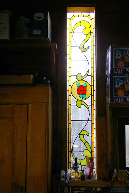 CB's salvaged stained glass window.