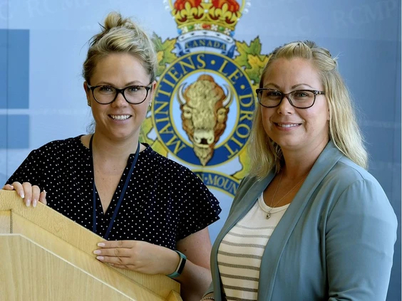 RCMP Victim Services Program Coordinator Ashley Barnes (left) and RCMP Cpl. Kim Bradfield, analyst on the KARE Proactive team...