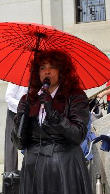 Terri-Jean Bedford briefly addressed her supporters on the steps of the Supreme Court June 13. PHOTO: Bradley Turcotte