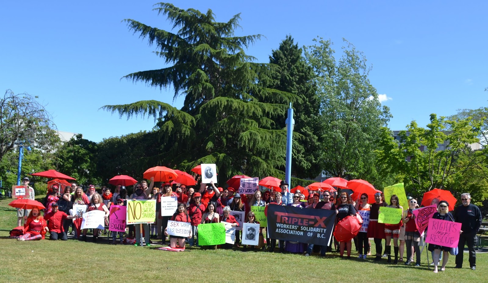 6th Annual Vancouver Red Umbrella March for Sex Work Solidarity Saturday, June 9, 2018 at Create Real Accessible Beach (CRAB) beach at Portside Park, Downtown Eastside, Vancouver. Photo: Esther Shannon