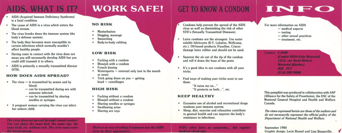 Work Safe pamphlet, Alliance for the Safety of Prostitutes, 1987