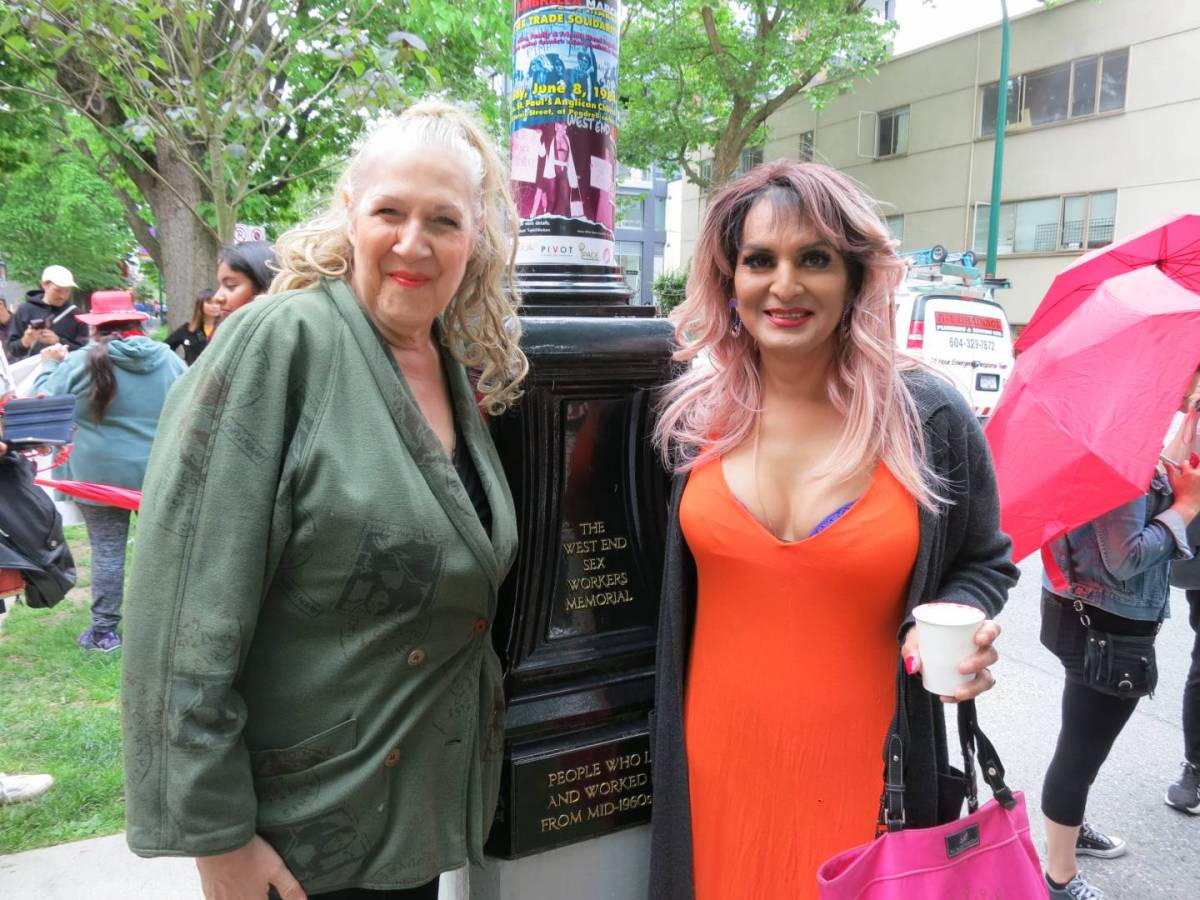 Standing beside the memorial for sex workers, Jamie Lee Hamilton and April Vallee said they could remember when the West End was a thriving hub for sex workers. PHOTO: Charlie Smith