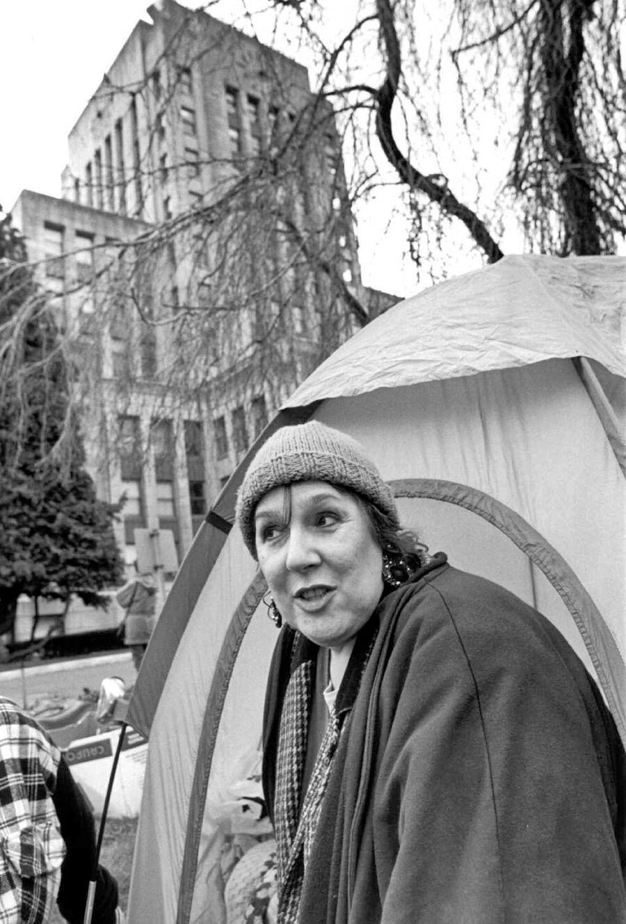 Vancouver sex worker Jamie Lee Hamilton camps in front of city hall during a rally to pressure the city to fund a drop-in centre for prostitutes, on Jan. 29, 1998. Christopher Grabowski, The Globe and Mail