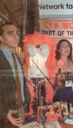 DOWN TO BUSINESS: The XIII International Aids Conference in Durban has attracted delegates and exhibitors from all over the world, including sex workers Shane Hart-Petzer and Sue Metzenrath, pictured here at their stand at the Aids exhibition. The two are representatives of sex workers' rights organizations and are at the conference on 'serious business'