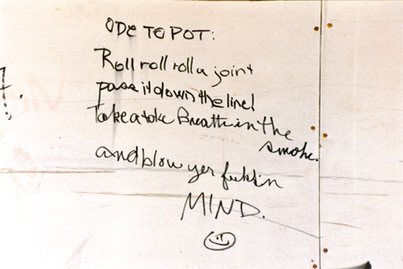 ODE TO POT: Roll roll roll a joint, Pass it down the line, Take a toke, Breathe in the smoke, And blow your fuckin' mind.